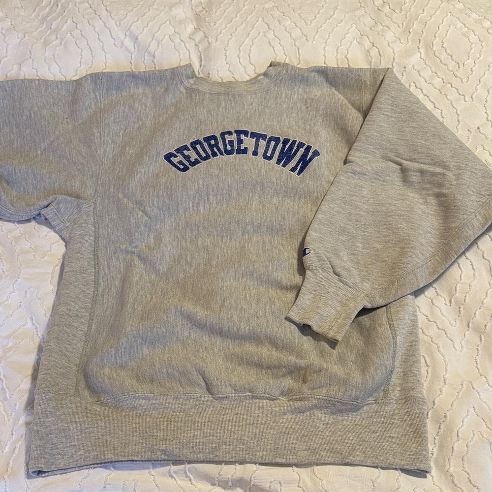 Champion Gray Crewneck Sweater with Blue Georgetown Logo